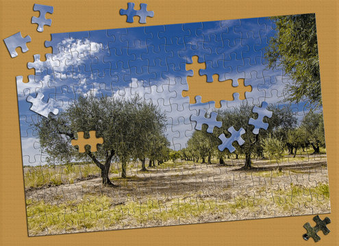 Foto puzzle in costruzione su tavolo