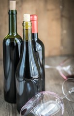 Bottles with red wine