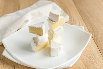 Slices of Camembert on the plate