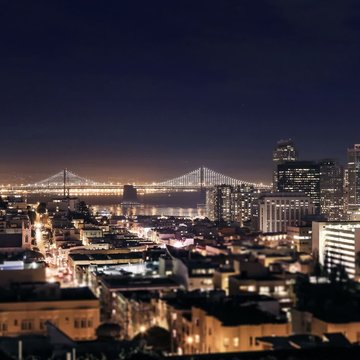 San Francisco Bay Bridge lights and cityscape time lapse