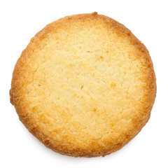 Single traditional round butter biscuit. From above.