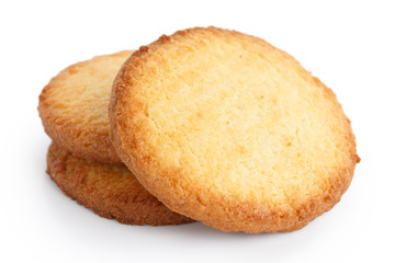 Three butter biscuits on white.