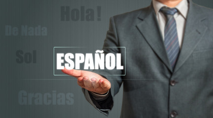 Business man Showing Spanish Language Label