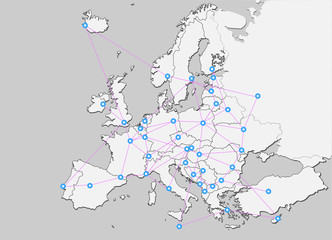 Landkarte von Europa - Vernetzung europäischer Hauptstädte - 79313478