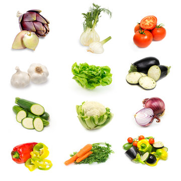 vegetables on white