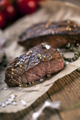Excellent fried beef served with vegetables and spices