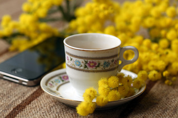 festa della donna, caffè e mimose
