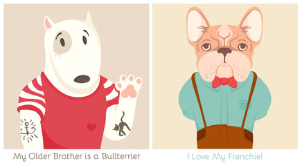 Bullterrier and french bulldog illustration