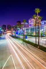 Long exposure of traffic on Shoreline Drive at night, in Long Be