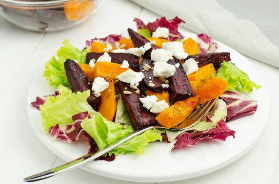 Salad With Beetroot, Pumpkin And Goat Cheese