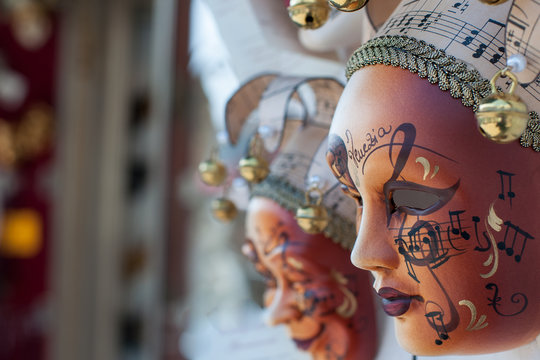 Beautiful elegant venetian carnival mask in Venice, Italy