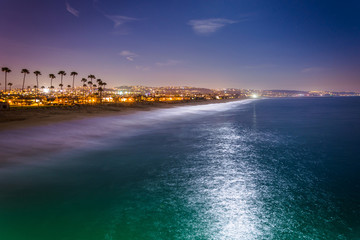 View of the beach and Pacific Ocean at night, from Balboa Pier i