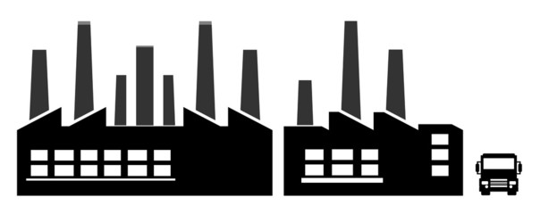 Usines et un camion de transport