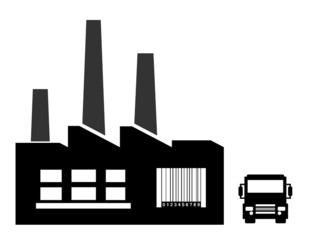 Obraz premium Code-barres sur une usine et un camion de livraison