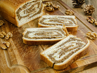 Potica, Slovenian dessert. Roll with walnuts
