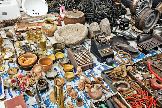 Antiques and trinkets in rural market