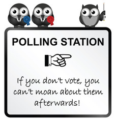 Monochrome comical polling station sign