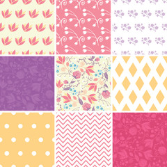 Vector Fresh Field Flowers and Leaves Set of Nine Matching