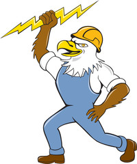 Bald Eagle Electrician Lightning Bolt Standing Cartoon