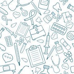 Medical seamless pattern in blue color