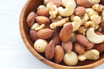 Close - up Mix of nuts on white background..