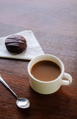 Short focus of abstract coffee time, coffee break with bakery