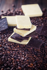 Chocolate on wooden background