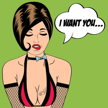 sexy horny woman in comic style, xxx illustration