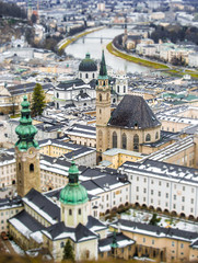 Fototapeta premium Beautiful aerial shot on tilt shift lens of Salzburg, Austria