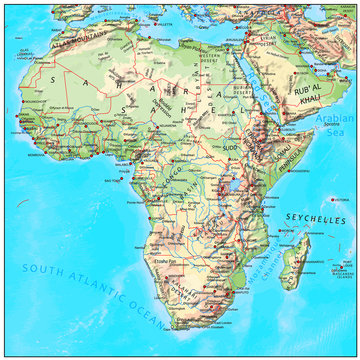 Africa physical continent map