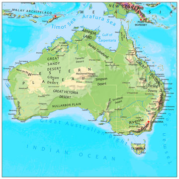 Australia physical continent map