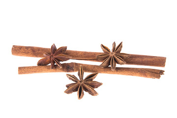 Dried Cinnamon, Anise. Isolated