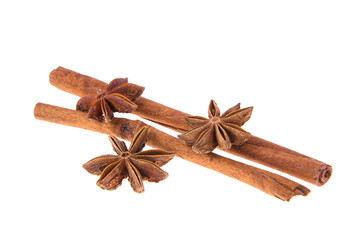 Dried Cinnamon, Anise. Isolated