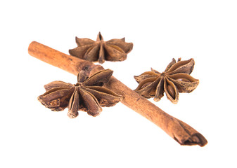 Dried Cinnamon, Anise. Isolated