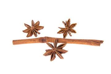 Dried Cinnamon, Anise. Isolated