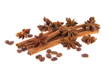 Dried Cinnamon, Anise. Isolated