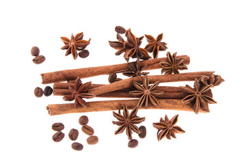 Dried Cinnamon, Anise. Isolated