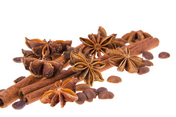 Dried Cinnamon, Anise. Isolated