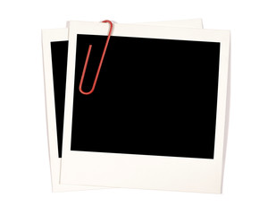 Two polaroid style photo frame print attached with red paperclip or paper clip