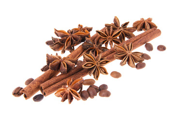 Dried Cinnamon, Anise. Isolated