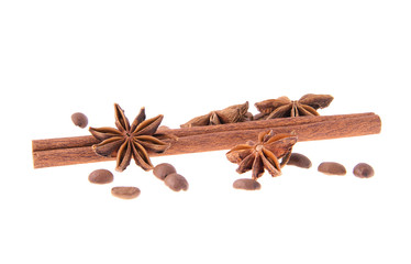 Dried Cinnamon, Anise. Isolated