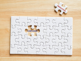 Compliance and Regulation words puzzle piece,business concept
