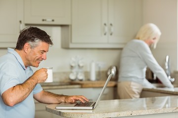 Fototapeta premium Happy mature man using laptop
