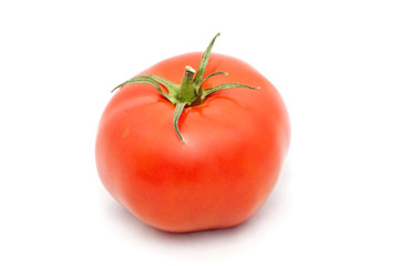 Single tomato on white background.