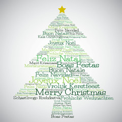Christmas tree made from "Merry Christmas" in different language
