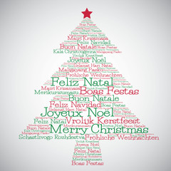Christmas tree made from "Merry Christmas" in different language