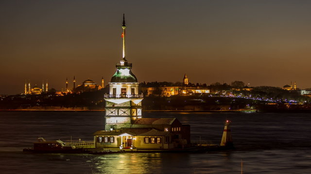 Time Lapse Photography Maiden Tower at Sunset Istanbul