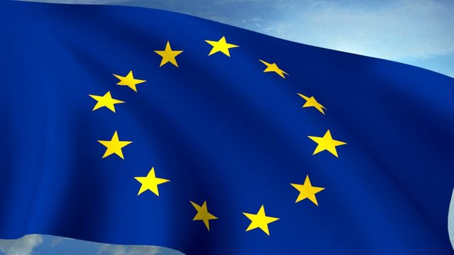 Euro Europe Flag Closeup Waving Against Blue Sky Seamless Loop C