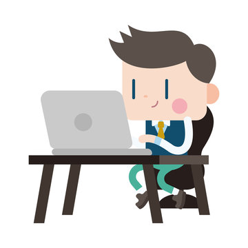 Character illustration design. Businessman using computer cartoo