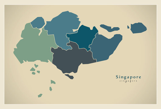 Modern Map - Singapore with regions SG